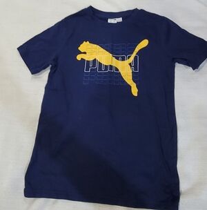 Puma Kids Tee in Navy with Yellow Graphic